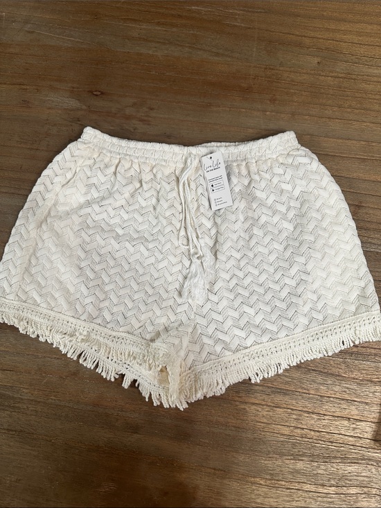 Other - Lace Crochet Fringe Drawstring Shorts in Cream
